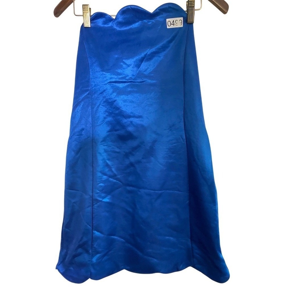 Topshop Dress Womens Size 8‎ Blue Strapless Sweetheart Mini Scallop Hem